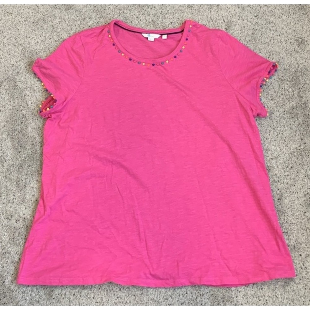 Boden Women's XL Short Sleeved Pink Shirt Multi Color Poms Spring Summer